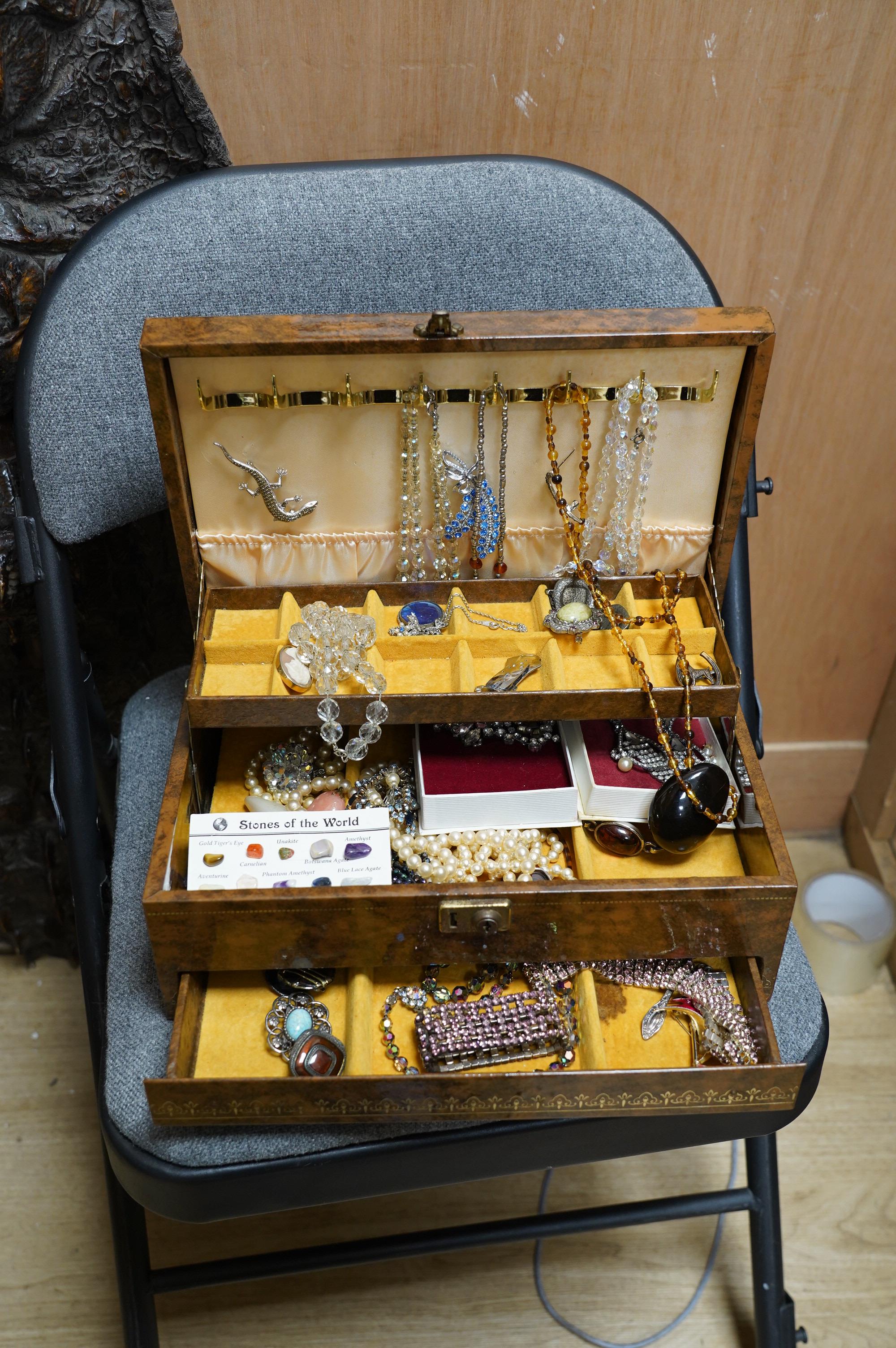 Three boxes of assorted costume jewellery. Condition - poor to fair to good